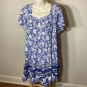 Cottage Midi Floral Humming Bird Square Neck Flutter Sleeve A Line dress Size M